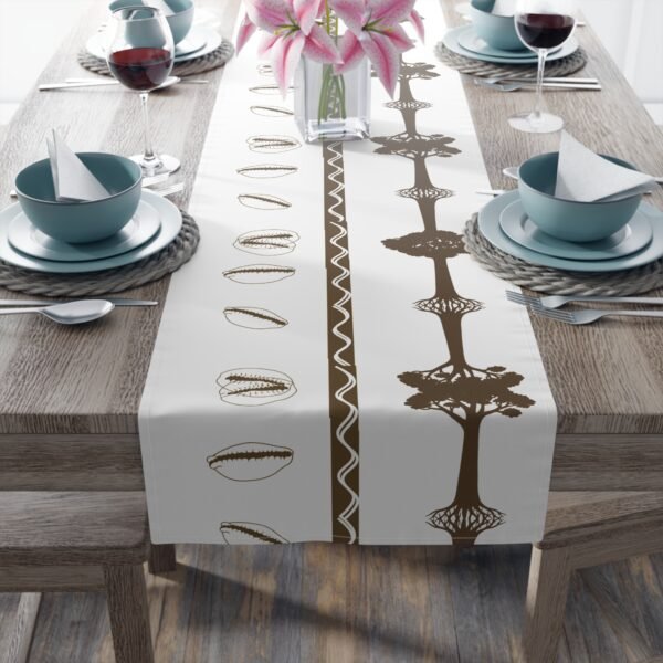 Nkwa Ba – “The Root of Wealth” Table Runner | Afrocentric Wellness Decor by Chef Nataki, Baobab & Cowrie Print, Cultural Dining Textile for Holistic Living - Image 12