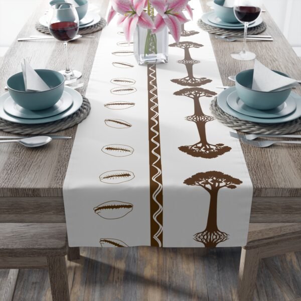 Nkwa Ba – “The Root of Wealth” Table Runner | Afrocentric Wellness Decor by Chef Nataki, Baobab & Cowrie Print, Cultural Dining Textile for Holistic Living - Image 8