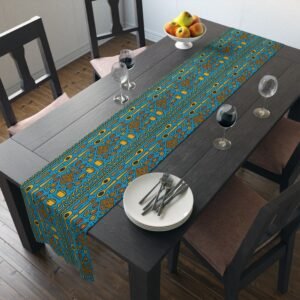 Blue & Ghana Gold Elegance Table Runner – Kente-Inspired Afrocentric Dining Accent, Cultural Table Decor, Functional Home Statement Piece