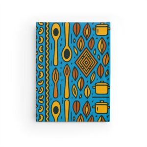 Blue & Ghana Gold Elegance Lined Journal – African Print Journal, Recipe Keeper, Culinary Reflection Book, Handmade Notebook, Unique Gift for Chefs & Creatives